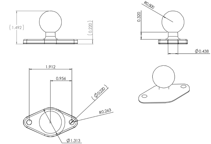 RAM 1" BALL WITH DIAMOND PLATE