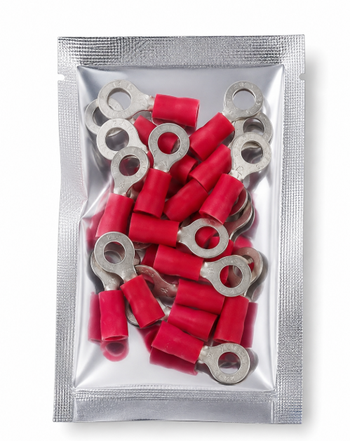 FUNNEL-ENTRY PRE-INSULATED RING TERMINAL (0.5-1.5MM CABLE) RED 5MM STUD - PACK OF 20