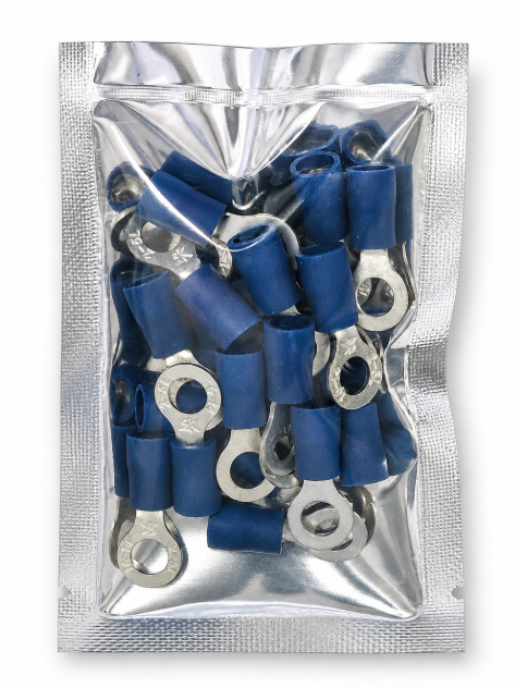 FUNNEL-ENTRY PRE-INSULATED RING TERMINAL (1.5-2.5MM CABLE) BLUE 5MM STUD (PACK OF 20)