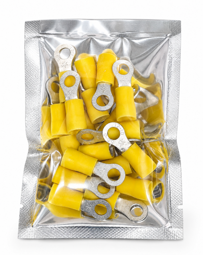 FUNNEL-ENTRY PRE-INSULATED RING TERMINAL (2.5-6.0MM CABLE) YELLOW 5MM STUD (PACK OF 20)