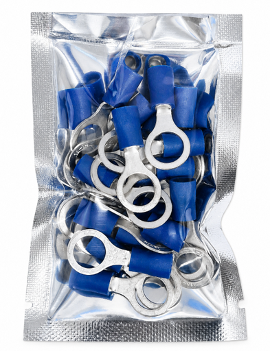 FUNNEL-ENTRY PRE-INSULATED RING TERMINAL (1.5-2.5MM CABLE) BLUE 8MM STUD (PACK OF 20)