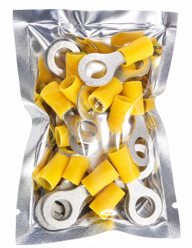 FUNNEL-ENTRY PRE-INSULATED RING TERMINAL (2.5-6.0MM CABLE) YELLOW 8MM STUD (PACK OF 20)